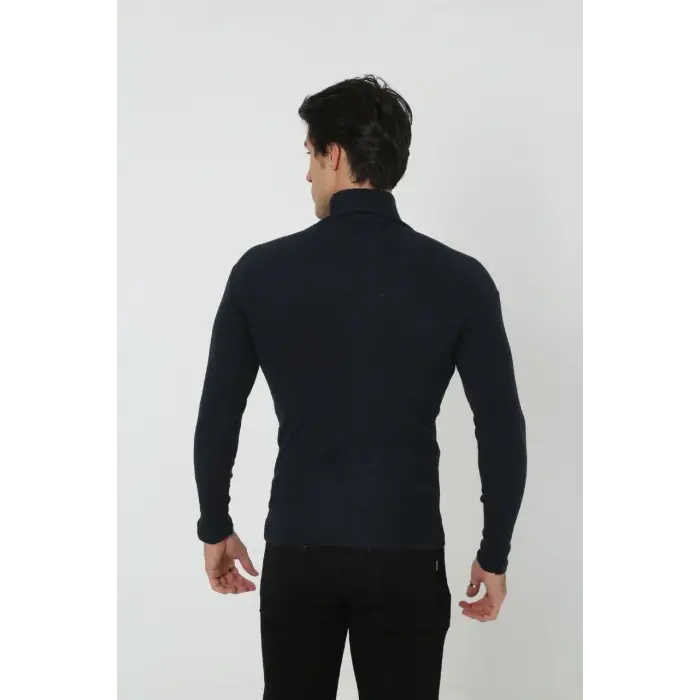 Erkek Fitilli Kaşkorse Kumaş Boğazlı Full Likralı Slimfit Body - Siyah