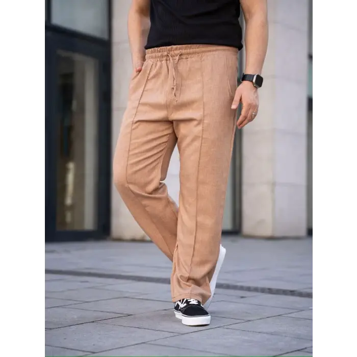Erkek Keten Cepli Çıma Dikişli jogger Buggy Pantalon Rahat kalıp - Kahverengi