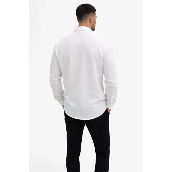 Erkek KETEN Kumaş Uzun Kollu Regular fit Gömlek - Beyaz