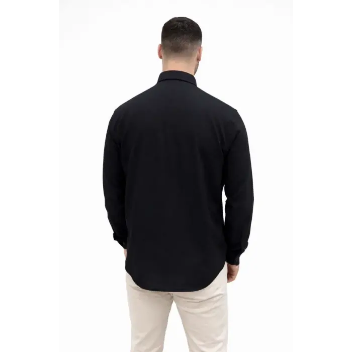 Erkek KETEN Kumaş  Uzun Kollu Regular Fit Gömlek - Siyah