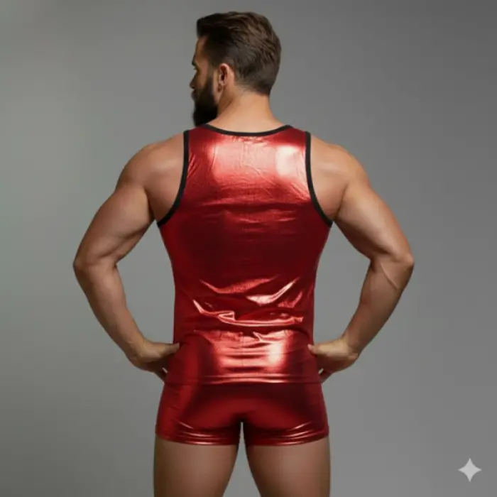 Erkek Kırmızı Lame Tank Top Boxer Takımı