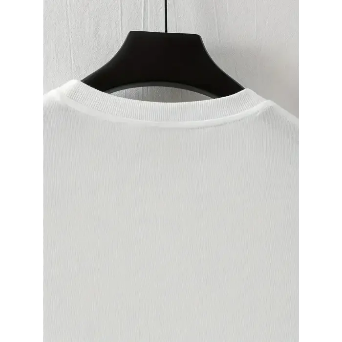 Erkek LB Baskılı Tişört Bisiklet Yaka Kısa Kol T-shirt - Beyaz