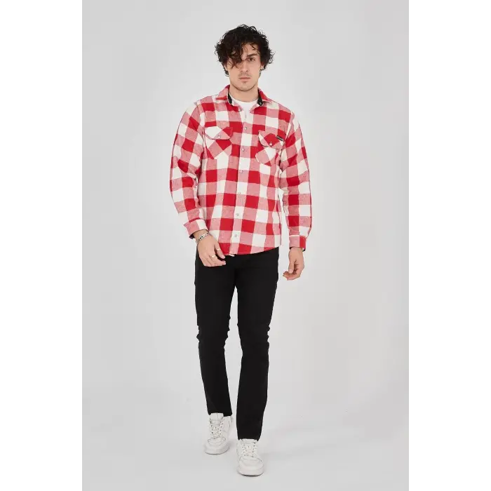 Erkek Oduncu Gömlek Uzun Kollu Şardonlu Kareli Desen Regular Fit Manşetli Çift - Pembe