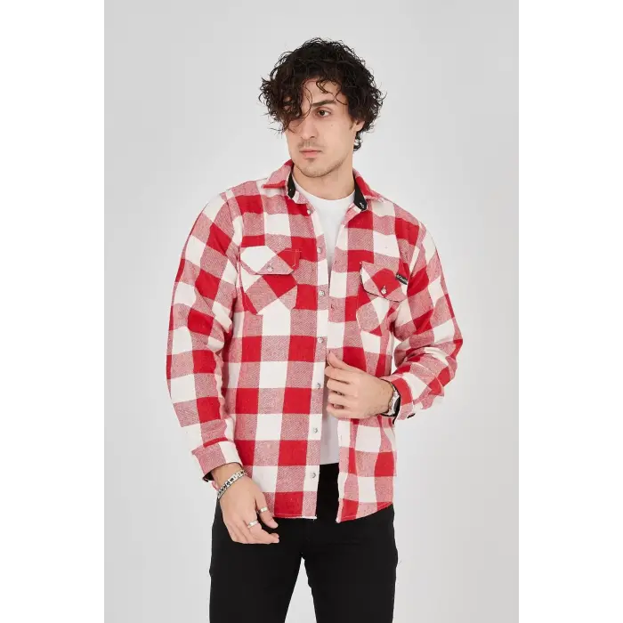 Erkek Oduncu Gömlek Uzun Kollu Şardonlu Kareli Desen Regular Fit Manşetli Çift - Pembe