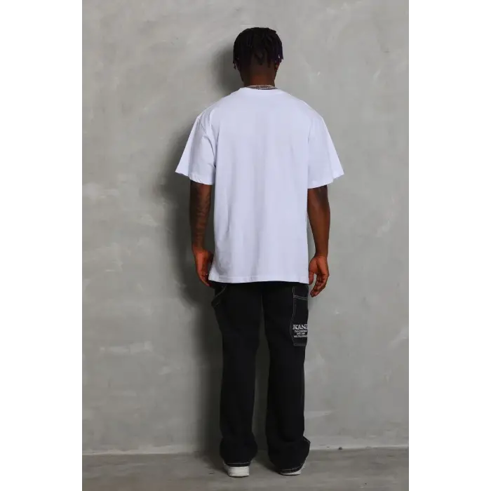 Erkek Düz Yazlık Kısa Kol Tişört Bisiklet Yaka Oversize T-Shirt - Beyaz