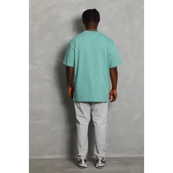Erkek Düz Yazlık Kısa Kol Tişört Bisiklet Yaka Oversize T-Shirt - Mint Yeşili