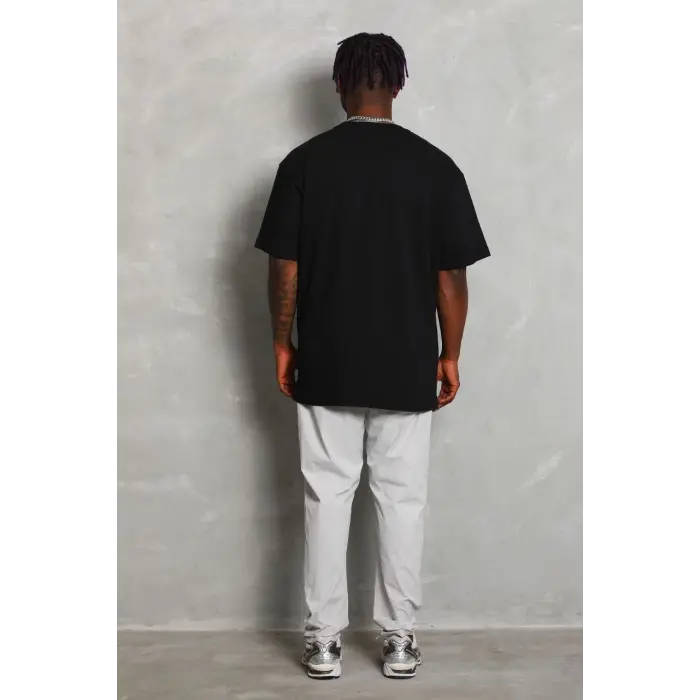 Erkek Düz Yazlık Kısa Kol Tişört Bisiklet Yaka Oversize T-Shirt - Siyah