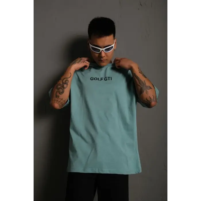 Erkek Oversize Tişört Golf GTI Retro Araba Baskılı T-shirt - Mint Yeşili
