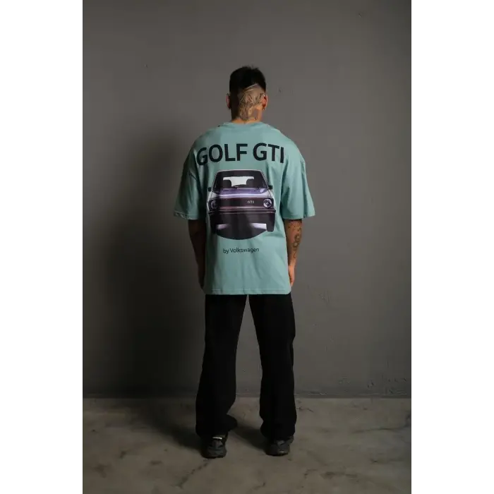 Erkek Oversize Tişört Golf GTI Retro Araba Baskılı T-shirt - Mint Yeşili