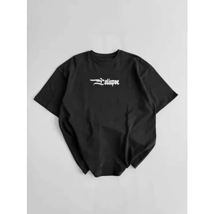 Erkek Ön ve Arka Baskılı T-Shirt Kısa Kol Bisiklet Yaka Regular Fit Tişört - Siyah