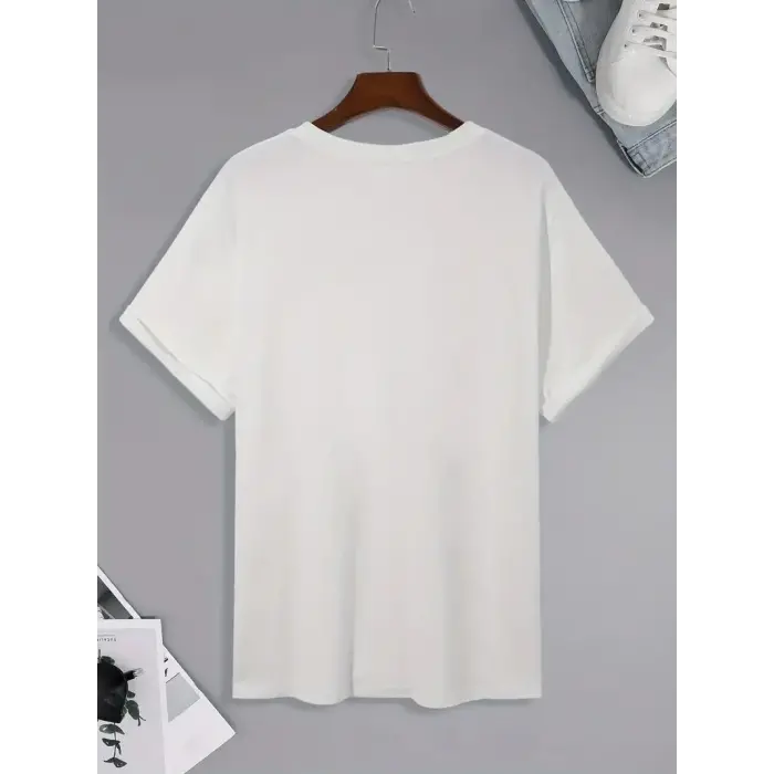 Erkek Kısa Kol Yazlık Tişört Bisiklet Yaka Palmiye Baskılı T-Shirt - Beyaz