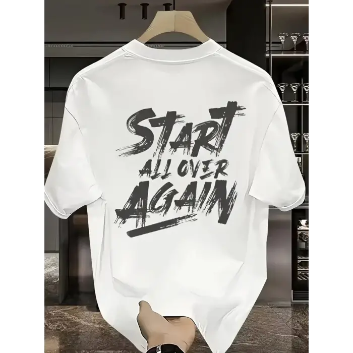 Erkek Kısa Kol Yazlık Tişört Bisiklet Yaka Baskılı Oversize T-Shirt - Beyaz