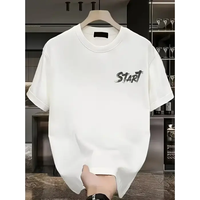 Erkek Kısa Kol Yazlık Tişört Bisiklet Yaka Baskılı Oversize T-Shirt - Beyaz