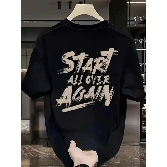 Erkek Kısa Kol Yazlık Tişört Bisiklet Yaka Baskılı Oversize T-Shirt - Siyah