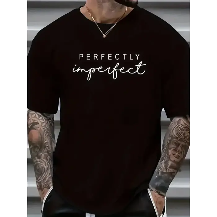 Erkek PERFECTLY Baskılı Tişört Bisiklet yaka yazlık Kısa Kol t-shirt - Siyah