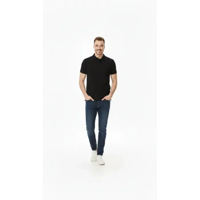 Erkek Polo Yaka Düğmeli Pike Kumaş Tişört Regular Fit Kısa Kol T-Shirt - Siyah