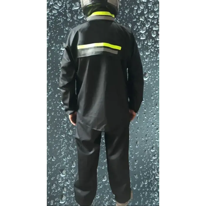 Erkek Premium Motorcu Kurye Yağmurluk Takım Su Geçirmez PVC Kumaş Reflektörlü  - Siyah