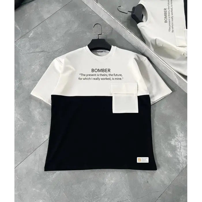 ERKEK Tişört Torba Cepli Parçalı Kısa Kol T-Shirt - iyah