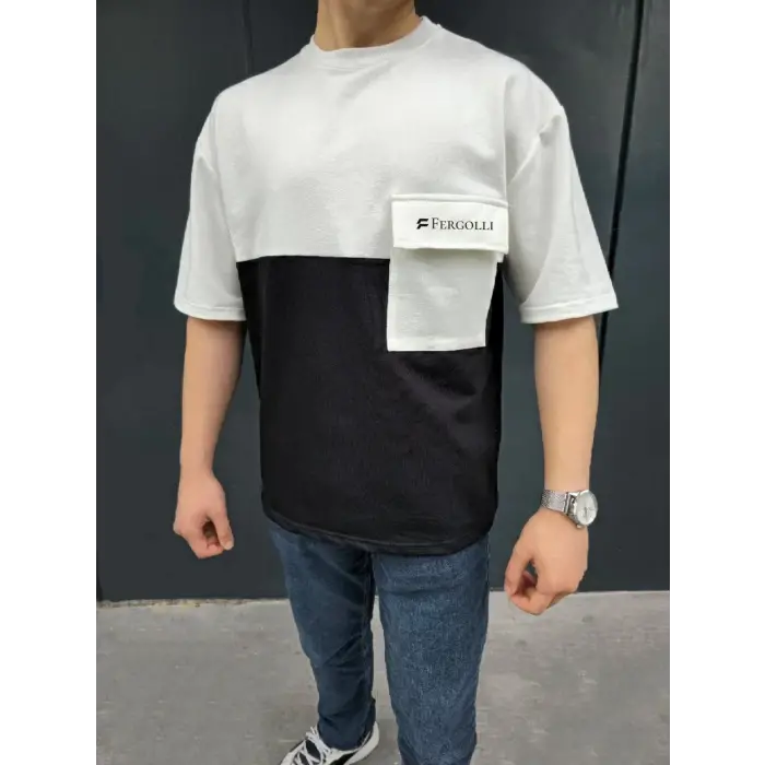 ERKEK Tişört Torba Cepli Parçalı Kısa Kol T-Shirt - Siyah