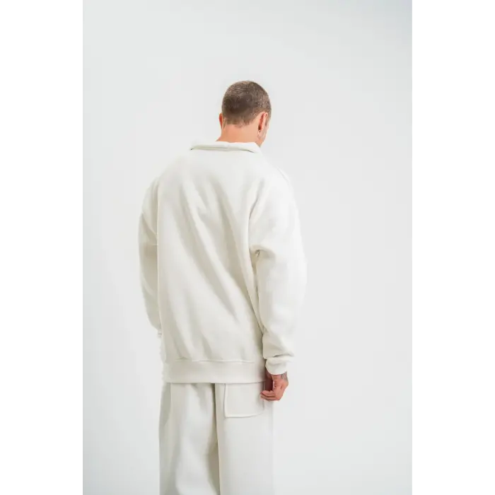 Erkek Uzun Kol Bisiklet Yaka 3 iplik Pamuklu Kışlık SweatShirt  - Beyaz