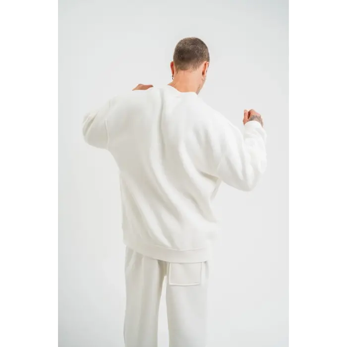 Erkek Uzun Kol Bisiklet Yaka 3 iplik Pamuklu Kışlık SweatShirt  - Beyaz