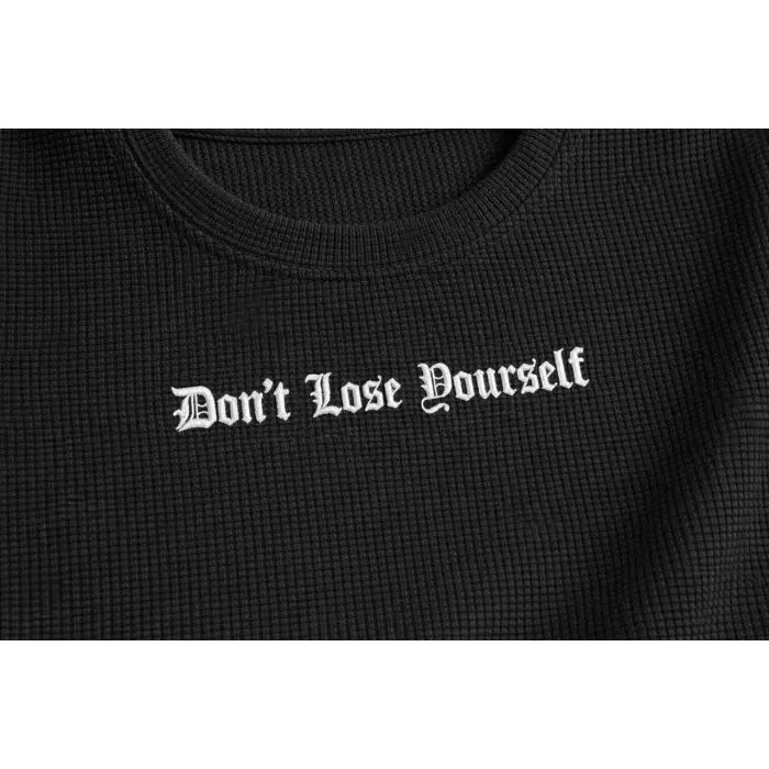 Erkek Wafıl Kumaş Tişört Regular Kalıp Bisiklet Yaka Baskılı T-Shirt - Siyah