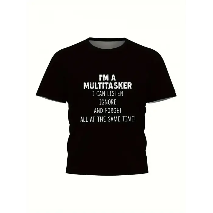 Erkek T-shirt Komik Multitasker Baskılı Kısa kol Tişört - Siyah
