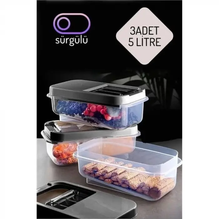 Erzak Bakliyat Saklama Kabı 3 lü Set 5 Lt Antrasit 717743