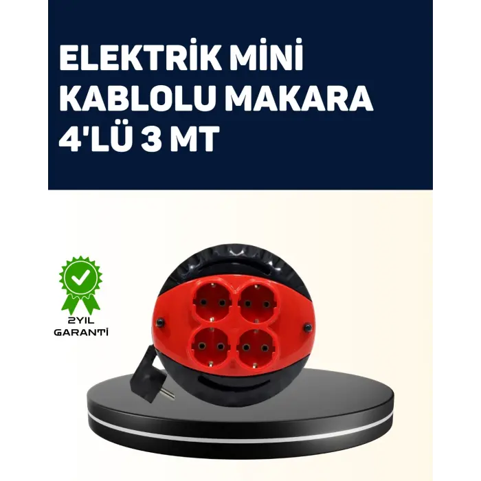 Ev ve Ofis İçin 3 Metre Kablolu 4 Priz Makarası