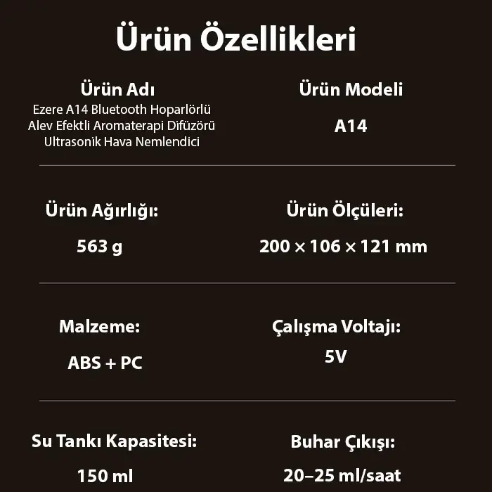 Ezere A14 Bluetooth Hoparlörlü Alev Efektli 8 Sesli Renkli Alev Görünümlü Aromaterapi Difüzörü Ultrasonik Hava Nemlendici-(5775)