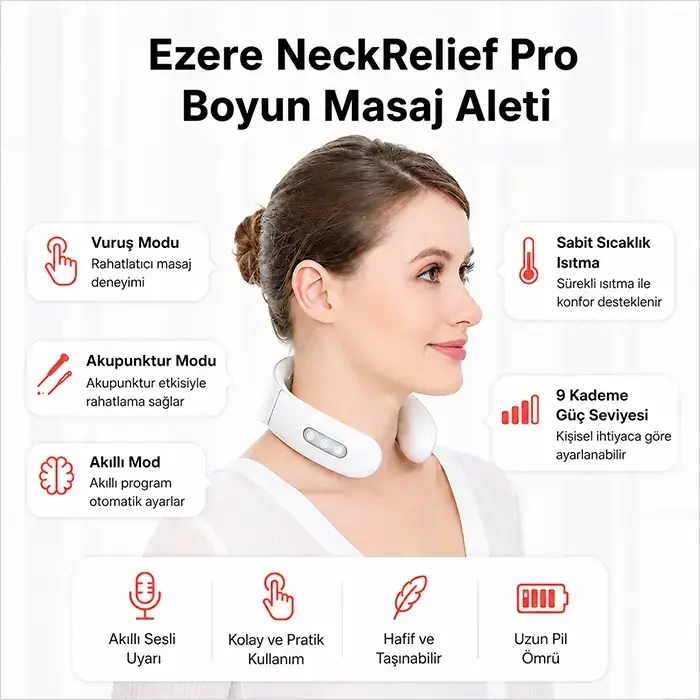 EZERE NeckRelief Pro Ultrasonik Dalgalı Ve Isıtmalı Rahatlatıcı Boyun Masaj Aleti-(5775)