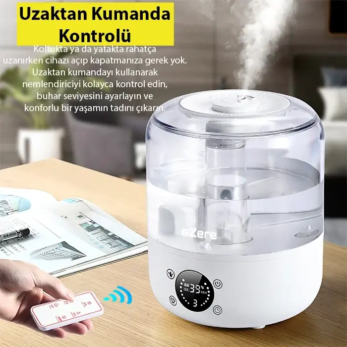 Ezere TH-413 Akıllı Dijital Hava Nemlendirici | 3L Kapasite Dokunmatik Panel Uzaktan Kumanda Sessiz Çalışma-(5775)