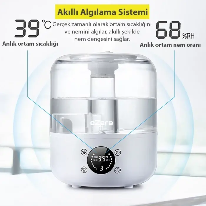 Ezere TH-413 Akıllı Dijital Hava Nemlendirici | 3L Kapasite Dokunmatik Panel Uzaktan Kumanda Sessiz Çalışma-(5775)