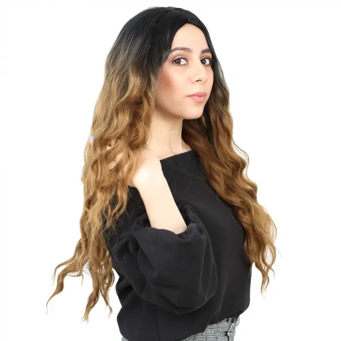 Fiber Sen Uzun Su Daası Peruk / Siyah / Karamel Ombreli
