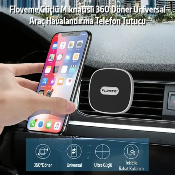 Floveme Güçlü Mıknatıslı 360 Döner Universal Araç Havalandırma Telefon Tutucu-(5775)
