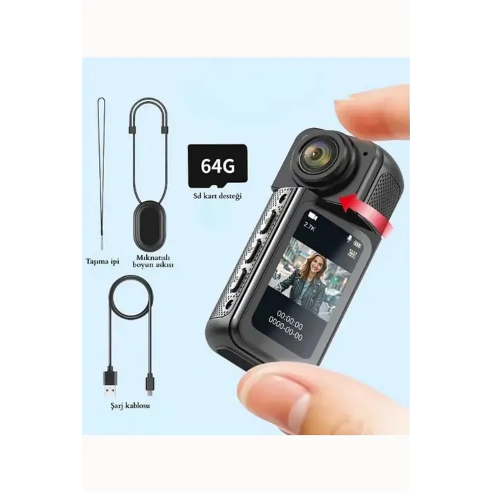 Full HD Mini Yaka Kamerası, 30 FPS Kayıt ve Mıknatıslı Tasarım ile Pratik Kullanım