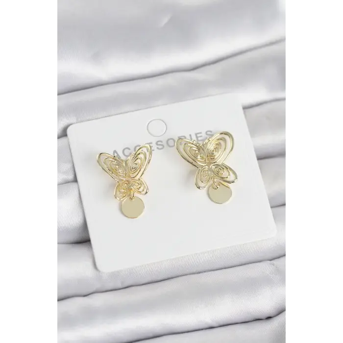 Füsun Küpesi Model Gold Renk Kelebek Model Pirinç Kadın Küpe