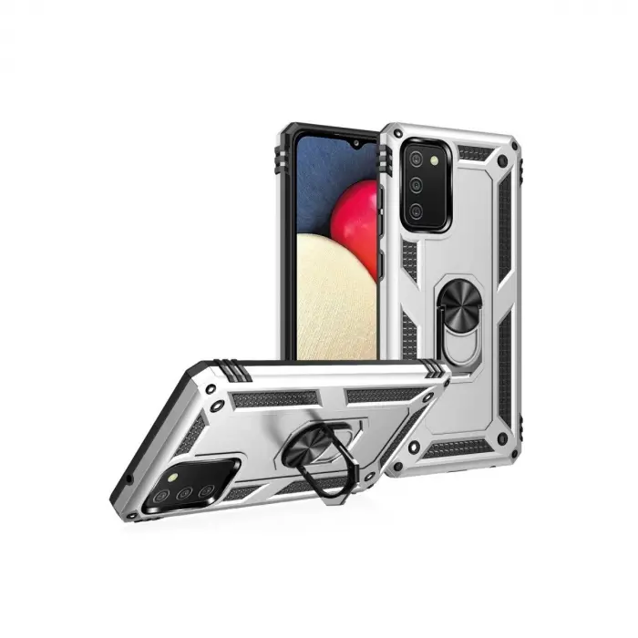 Galaxy A02s Kılıf Sofya Yüzüklü  Kapak - Gümüş