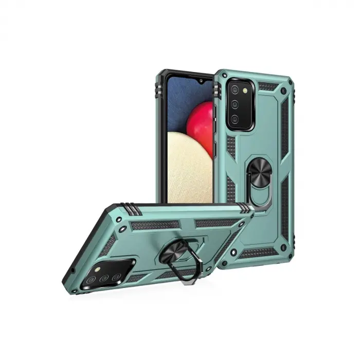 Galaxy A02s Kılıf Sofya Yüzüklü  Kapak - Yeşil