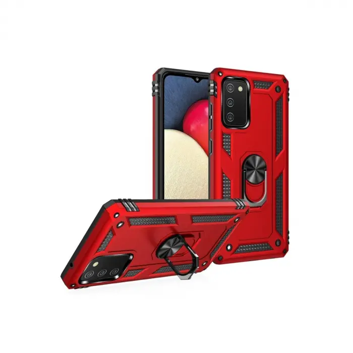 Galaxy A03s Kılıf Sofya Yüzüklü  Kapak - Kırmızı