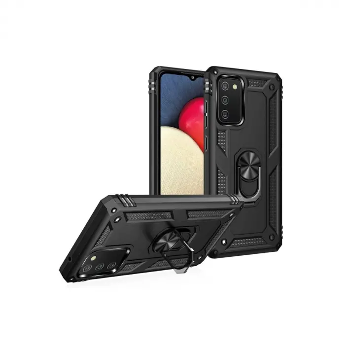 Galaxy A03s Kılıf Sofya Yüzüklü  Kapak - Siyah