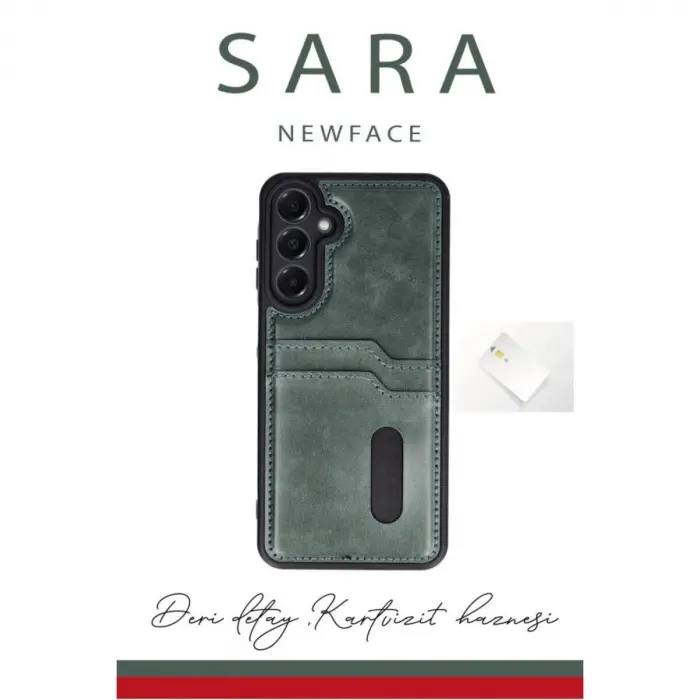 Galaxy A06 Kılıf Sara Kartvizitli Deri Kılıf - Siyah