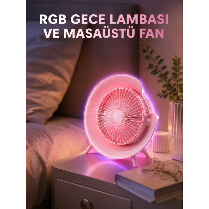 Gece Lambalı Renk Değiştiren Masaüstü Fan