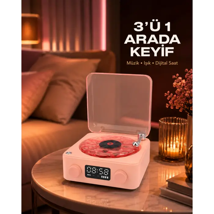 Gece Lambası Stereo Bluetooth Hoparlör Dijital Saat Su Dalgası Efektli 3-ü-1 Cihaz