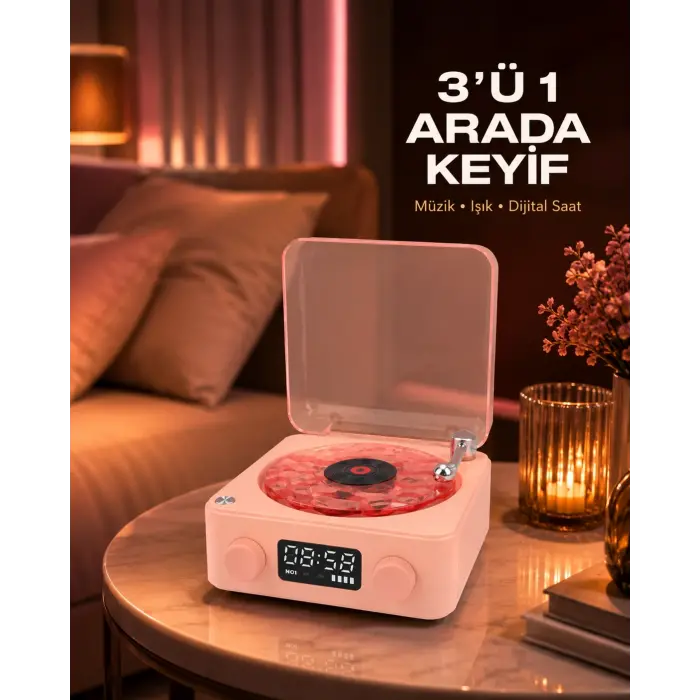 Gece Lambası Stereo Bluetooth Hoparlör Dijital Saat Su Dalgası Efektli 3-ü-1 Cihaz