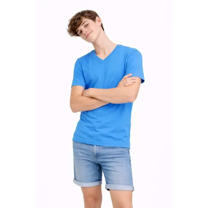 Genç Erkek Çocuk V Yaka Tişört Model - Açık Mavi