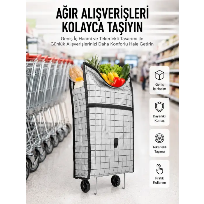 Geniş Hacimli Tekerlekli Pazar Çantası Dayanıklı ve Ergonomik