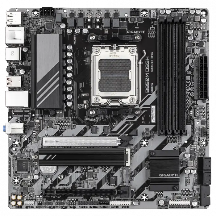 GIGABYTE B850M DS3H, 4xDDR5, 2xM.2, 2xDP, HDMI, Type-C, AM5 Soket GAMING Anakart