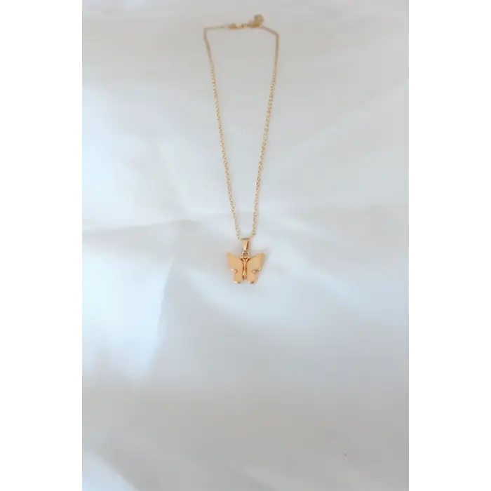 Gold Kaplama Sarı Renk Sedefli Kelebek Kolye 5886