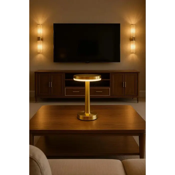 Gold Mantar Masa Lambası 3 Renk Modlu Kablosuz Şarjlı Dekoratif Metal LED Abajur